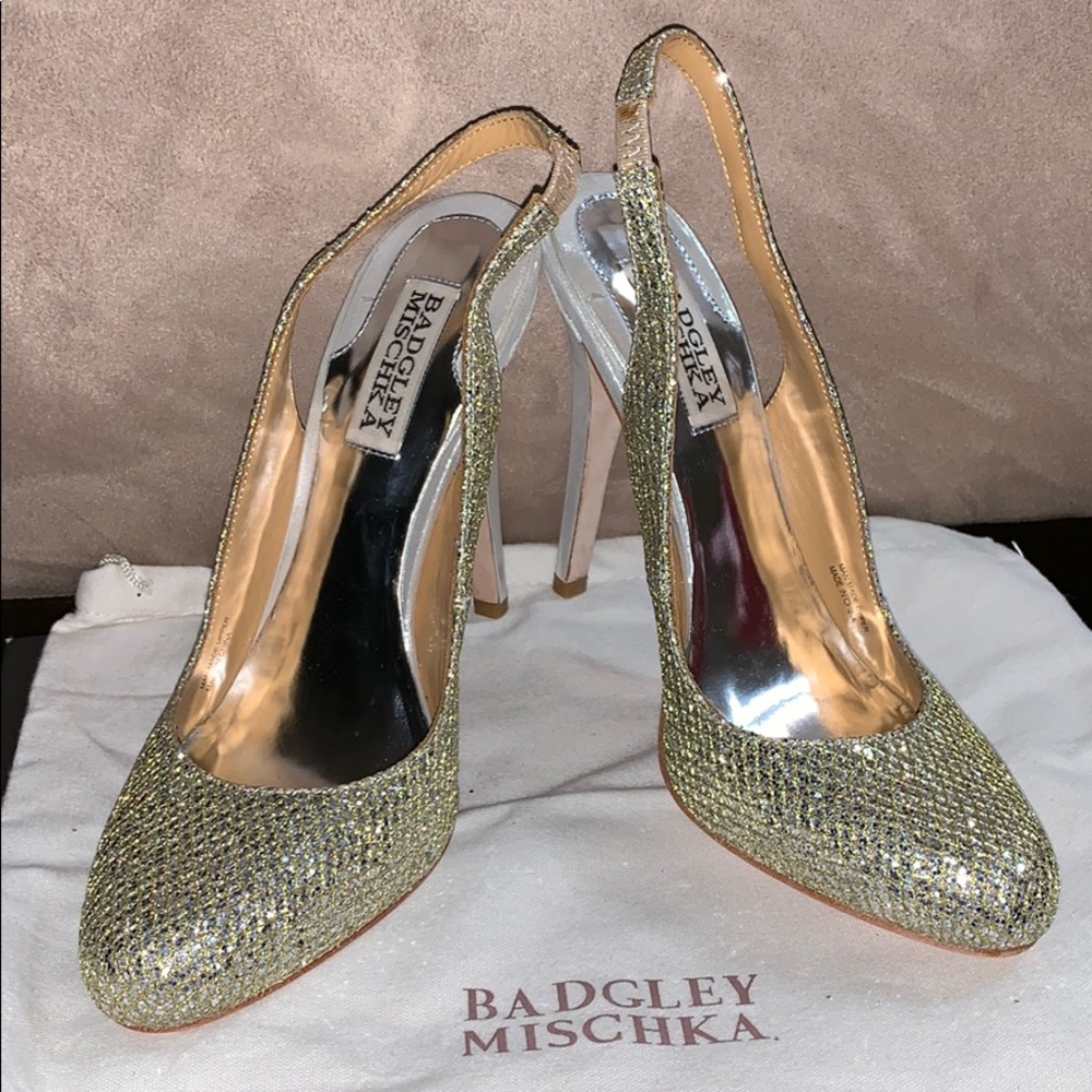badgley mischka gold silver heels